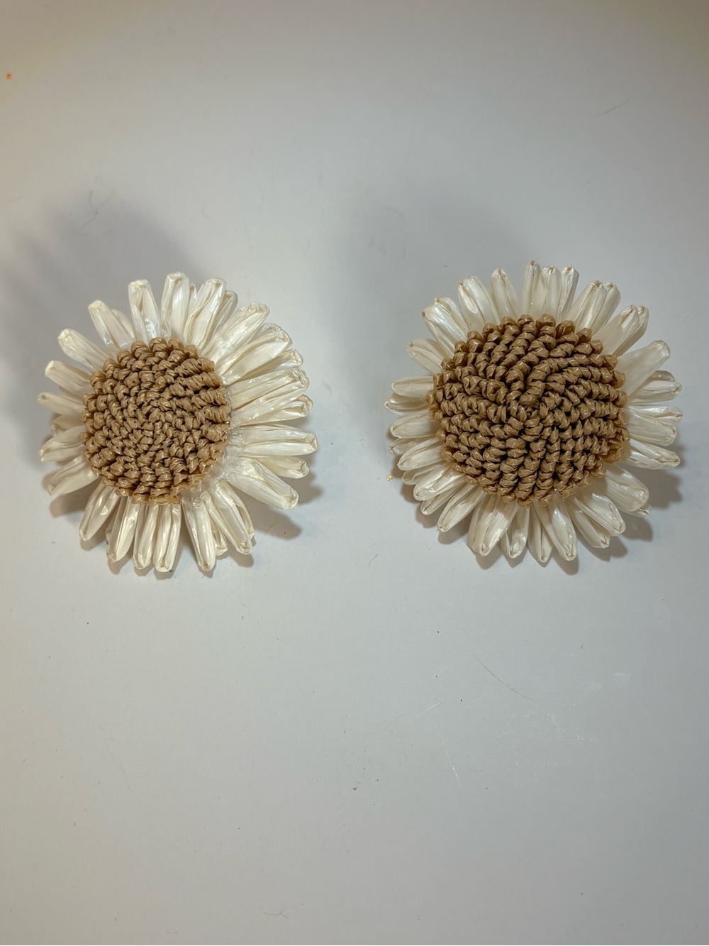 Handmade Sunflower Earrings in Cream and Tan